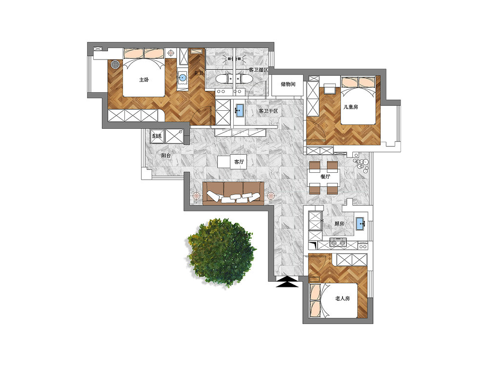 大華鉑金酈府110平中古風格裝修效果圖