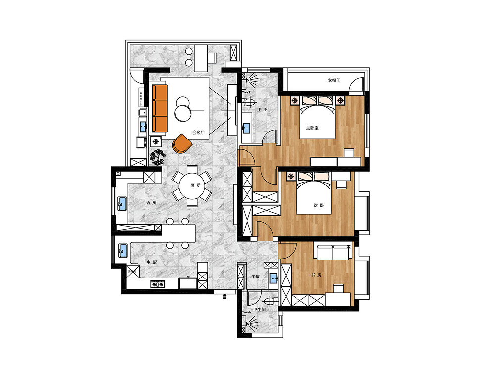 鵬湖灣180平中古風(fēng)格裝修效果圖